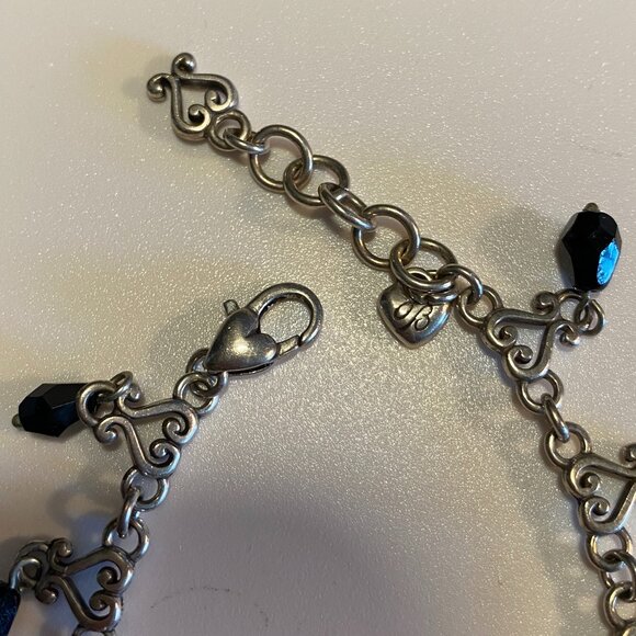 RETIRED Brighton Silver Hearts Black Beaded Bracelet with Faceted Crystal Charms - Picture 6 of 6